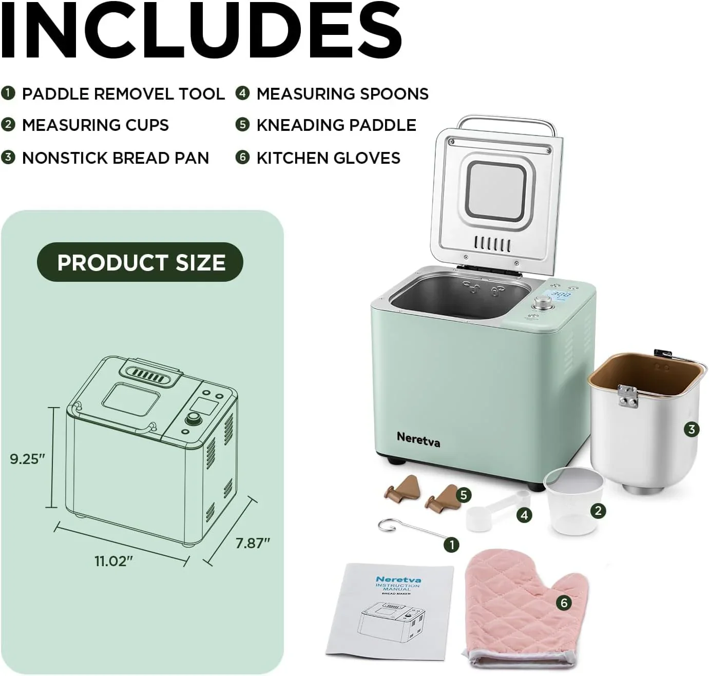 Neretva Bread Maker 20-in-1 2LB Bread Maker Dual Heater Bread Maker Automatic Ceramic Pan