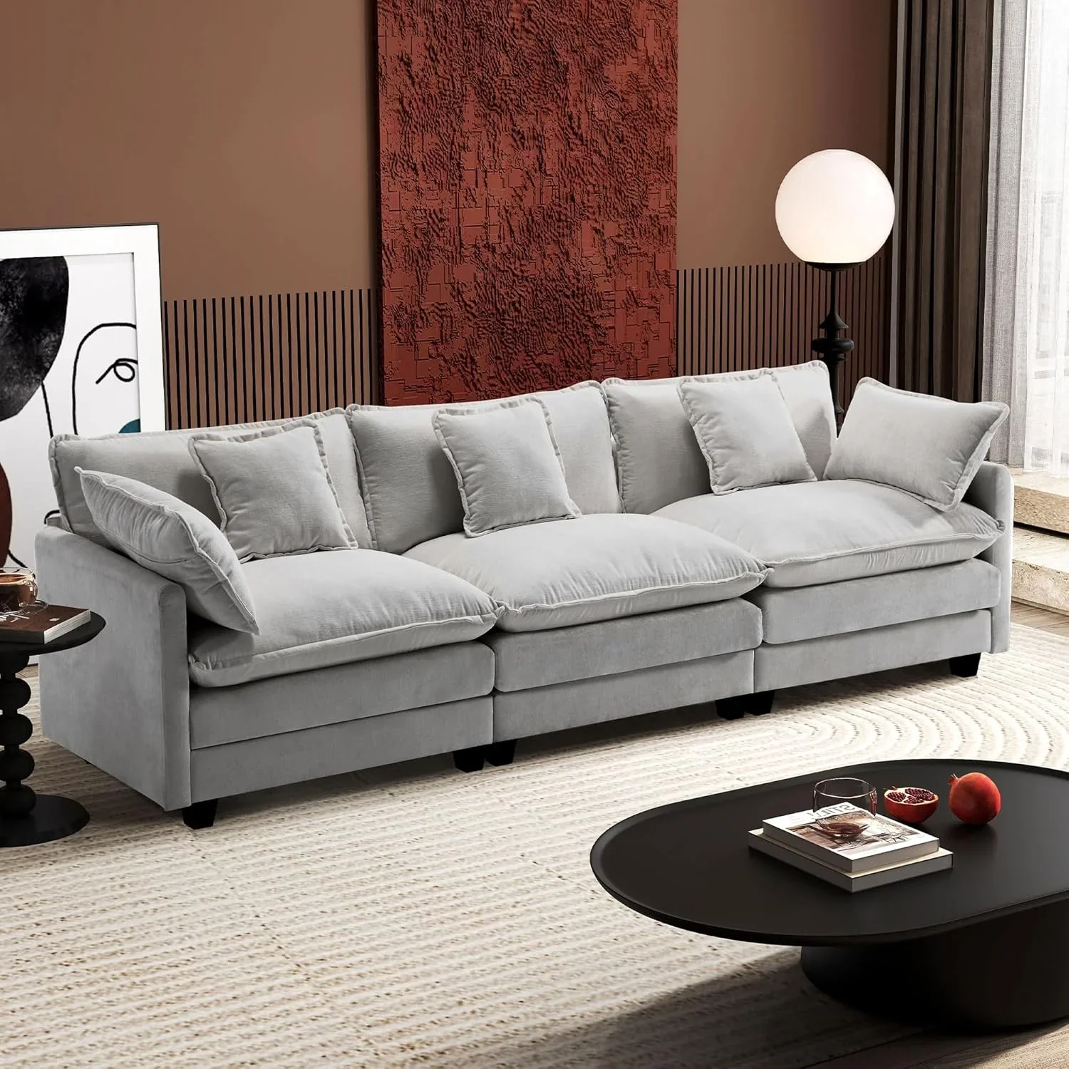 111.4 Inch L Shaped Modern Sofa Modular Cloud Sofa with Ottoman 4 Seater Chenille Deep Seat Sofa