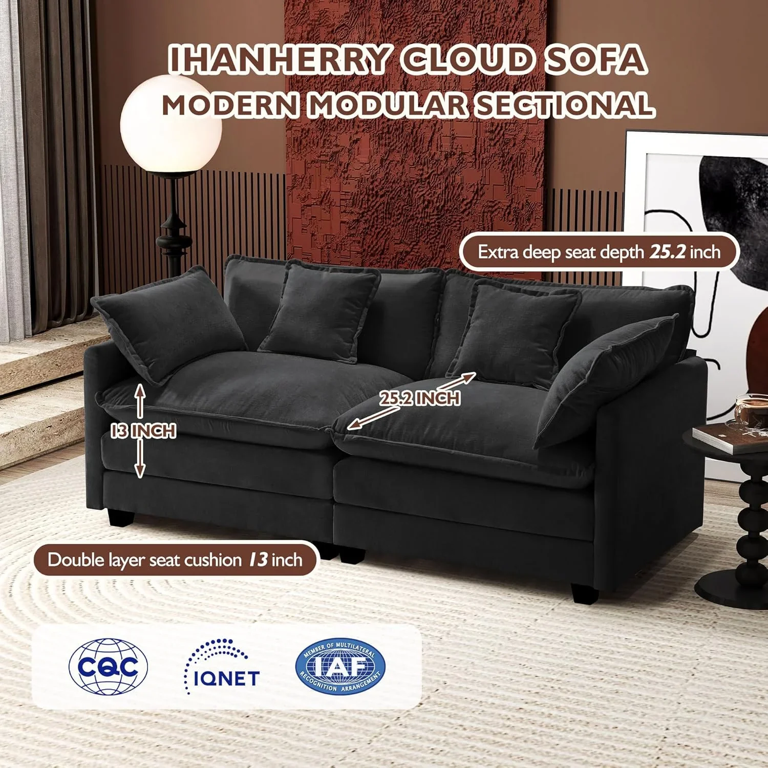 111.4 Inch L Shaped Modern Sofa Modular Cloud Sofa with Ottoman 4 Seater Chenille Deep Seat Sofa