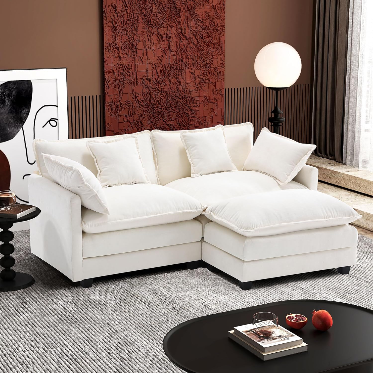 111.4 Inch L Shaped Modern Sofa Modular Cloud Sofa with Ottoman 4 Seater Chenille Deep Seat Sofa