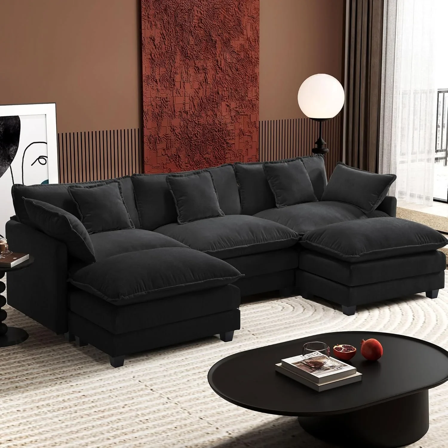 111.4 Inch L Shaped Modern Sofa Modular Cloud Sofa with Ottoman 4 Seater Chenille Deep Seat Sofa
