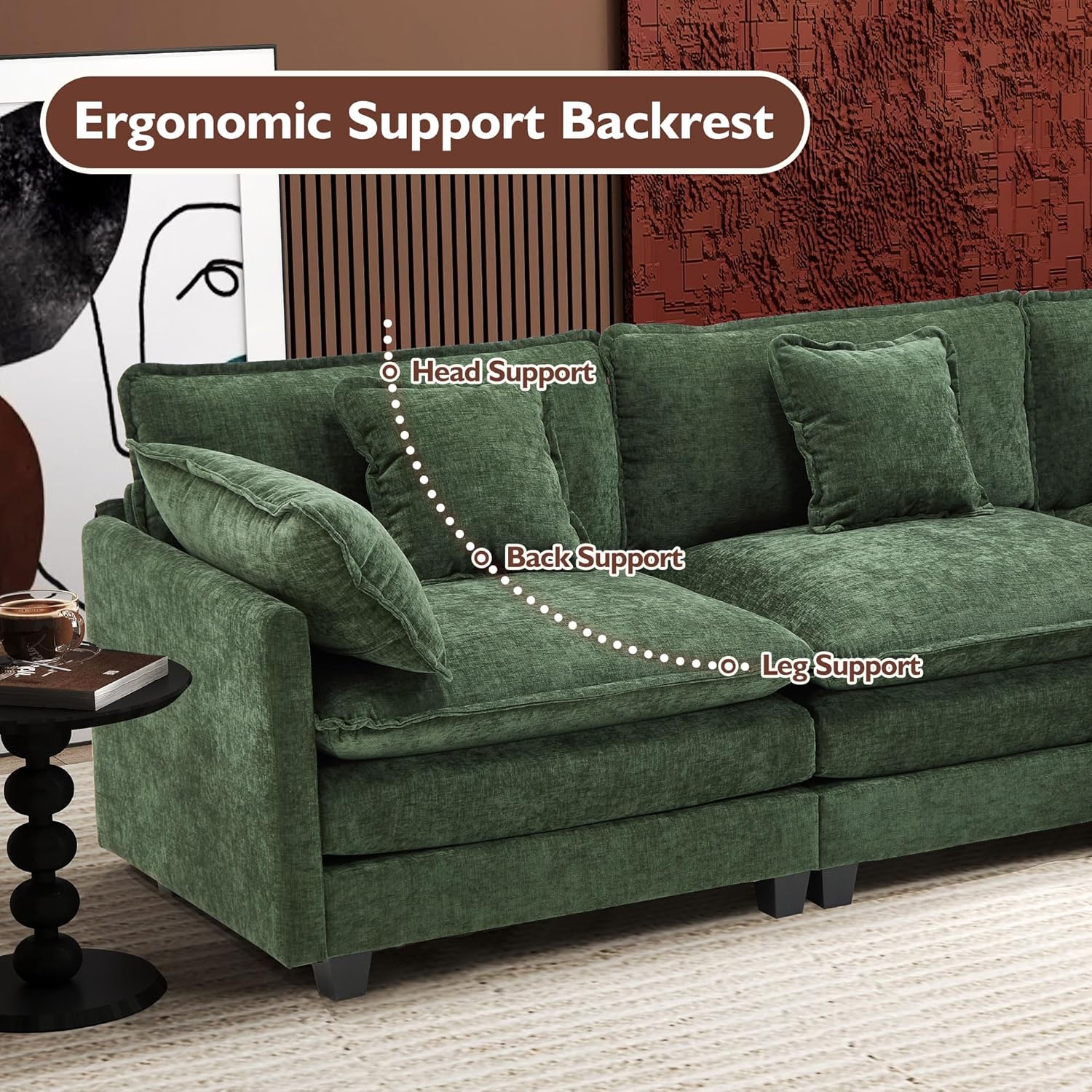 111.4 Inch L Shaped Modern Sofa Modular Cloud Sofa with Ottoman 4 Seater Chenille Deep Seat Sofa