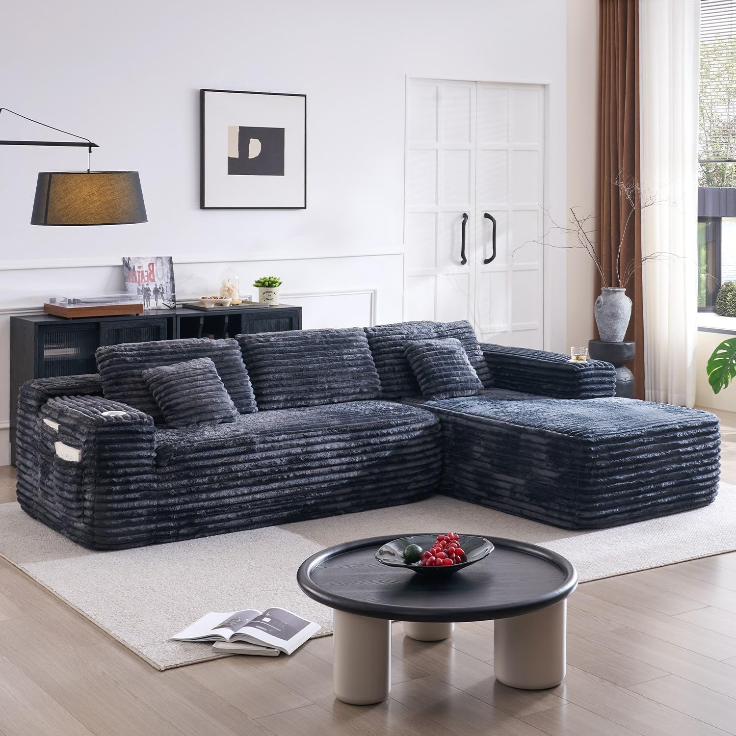 Cloud Sectional Couch with L Shape Chaise Modern Modular Sofa with Deep Seat Built in Cup Holder