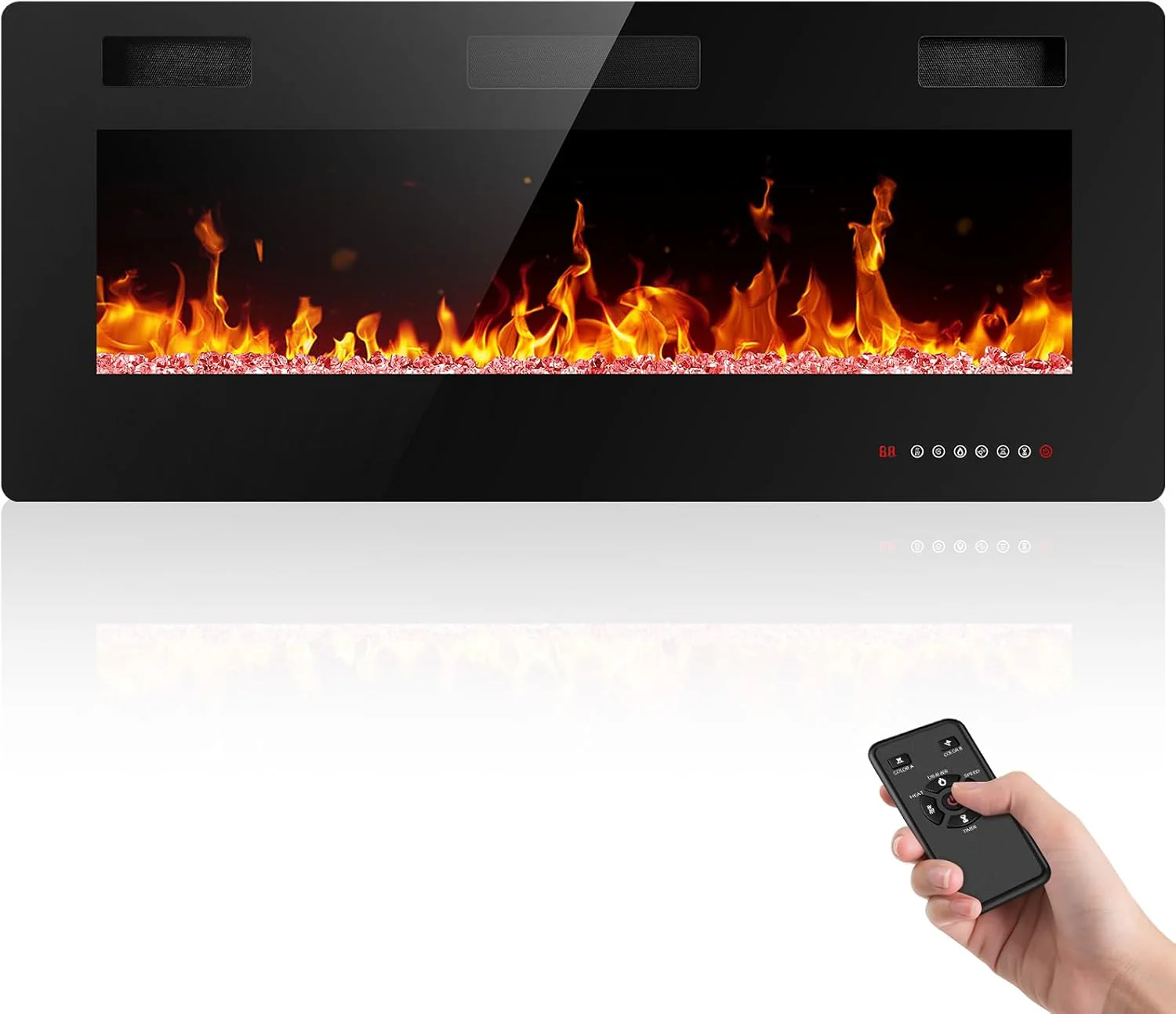 36 Inch Electric Fireplace Insert Ultra Thin Recessed Wall Mounted Fireplace Heater