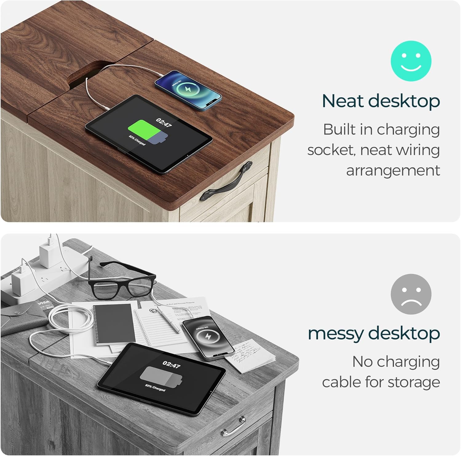 Farmhouse End Table Narrow Side Table Small Nightstand