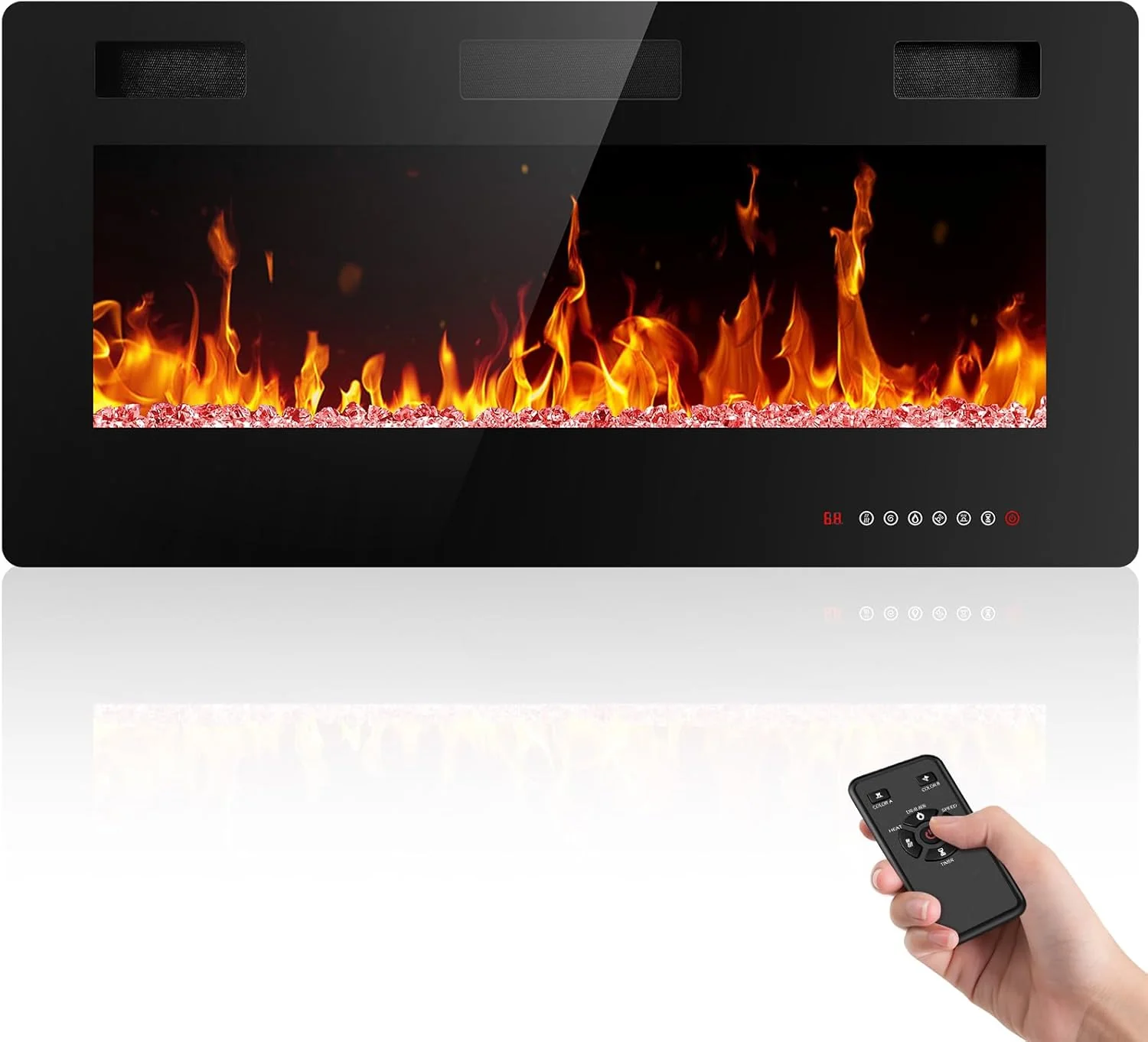 36 Inch Electric Fireplace Insert Ultra Thin Recessed Wall Mounted Fireplace Heater