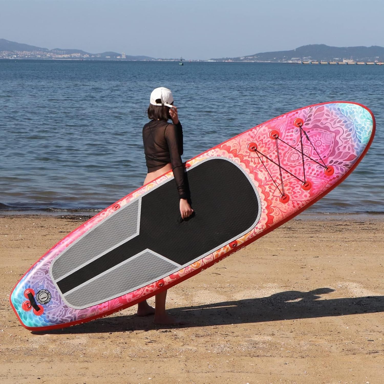 Inflatable wide SUP board with SUP carrying bag hand pump 10L waterproof bag