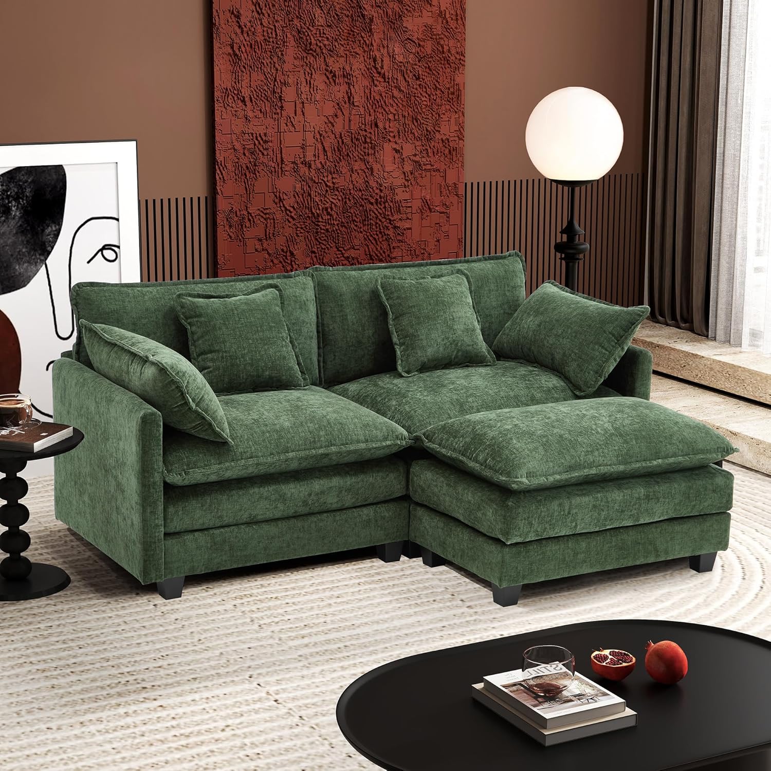 111.4 Inch L Shaped Modern Sofa Modular Cloud Sofa with Ottoman 4 Seater Chenille Deep Seat Sofa