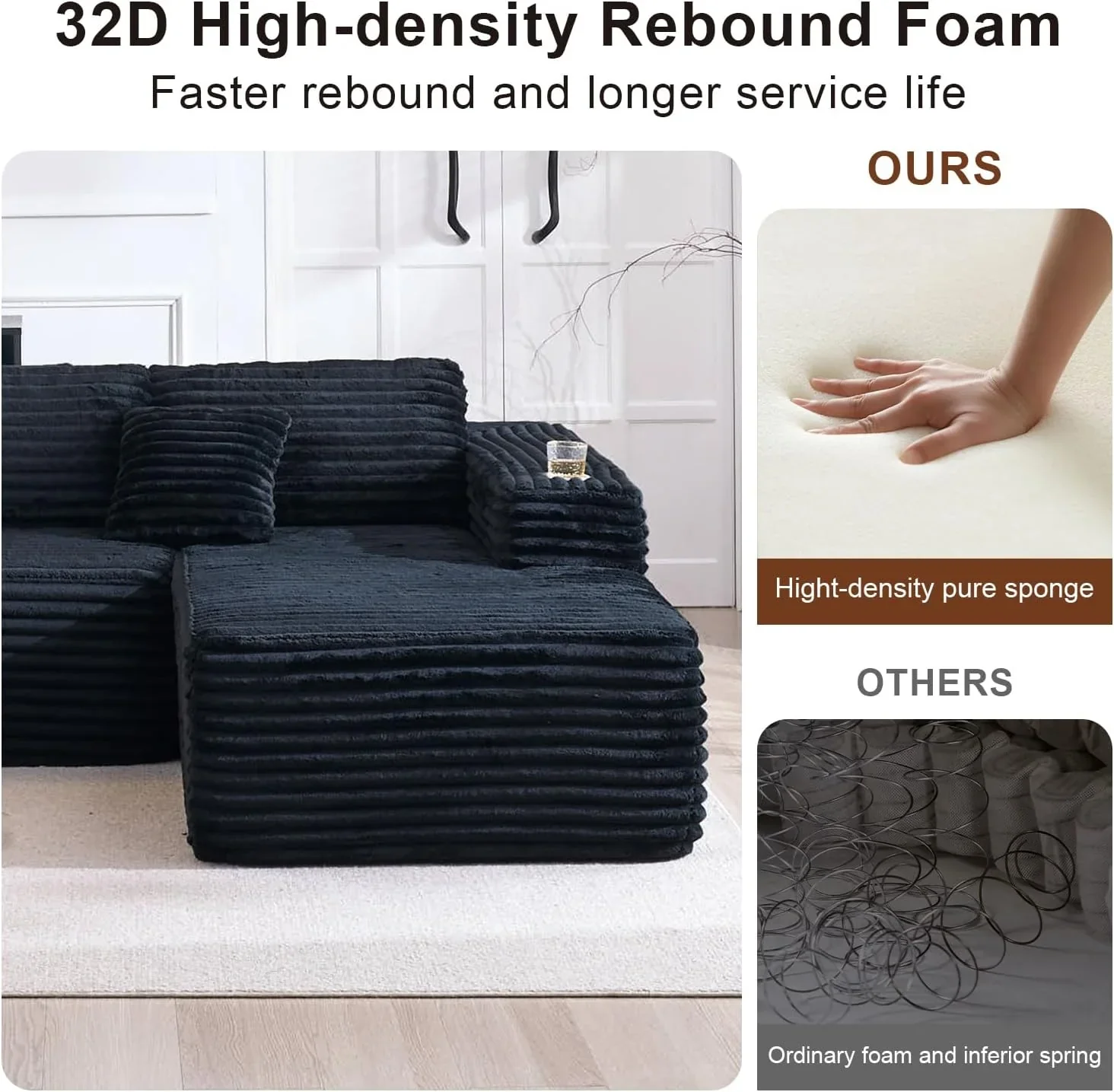 Cloud Sectional Couch with L Shape Chaise Modern Modular Sofa with Deep Seat Built in Cup Holder