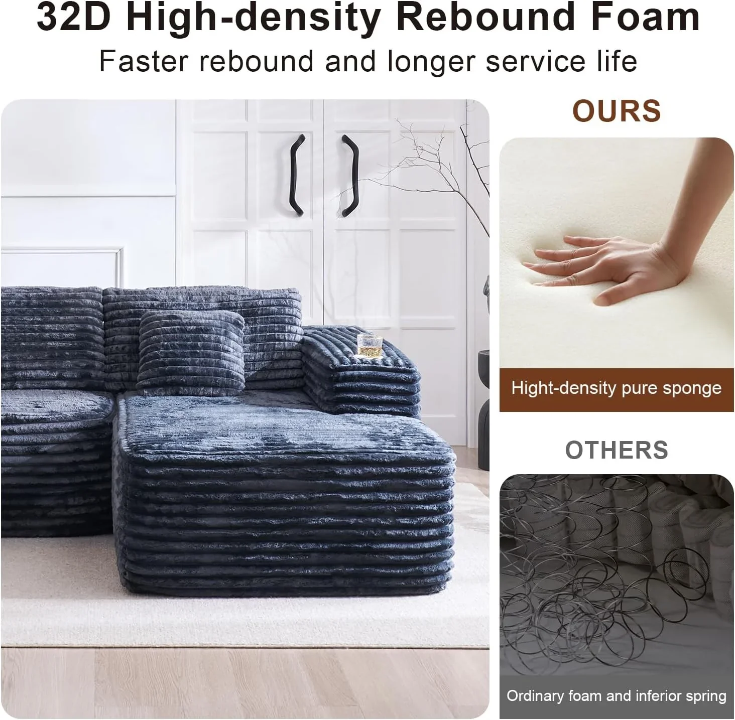 Cloud Sectional Couch with L Shape Chaise Modern Modular Sofa with Deep Seat Built in Cup Holder