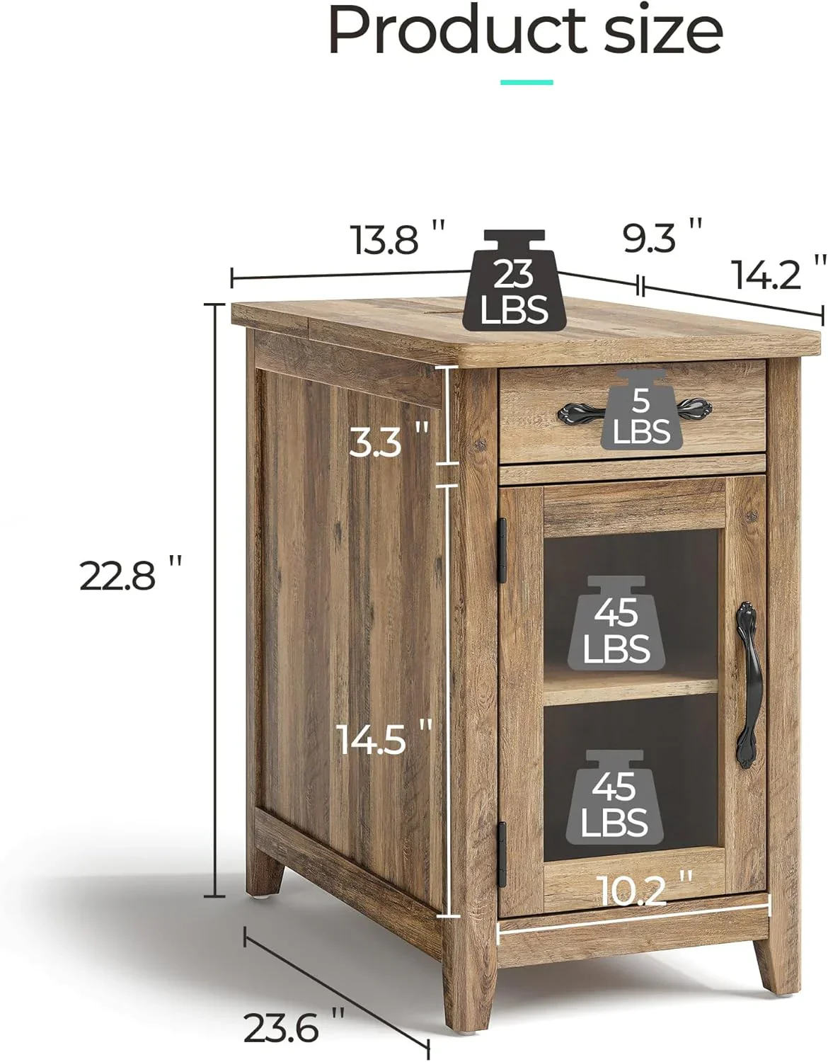 Farmhouse End Table Narrow Side Table Small Nightstand