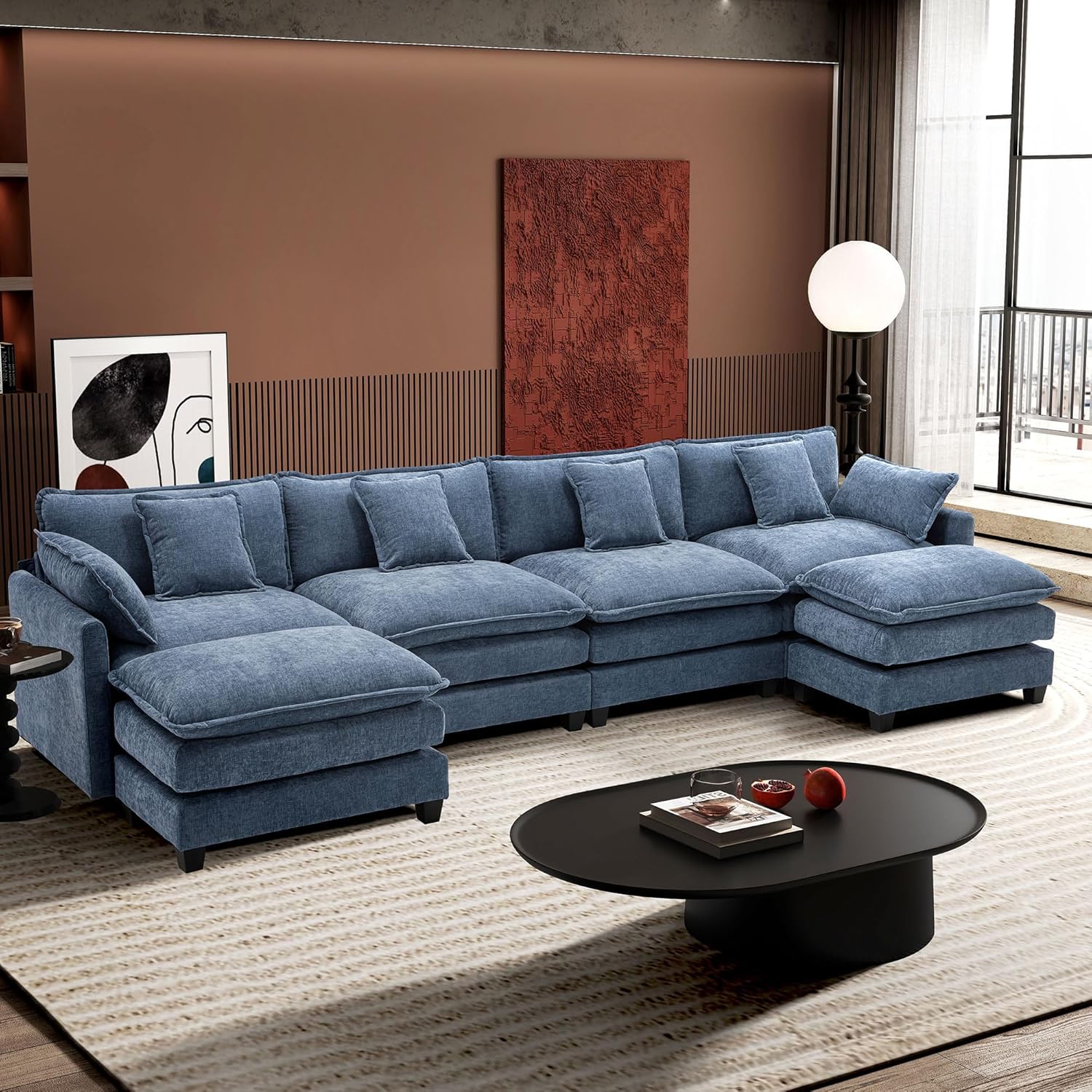111.4 Inch L Shaped Modern Sofa Modular Cloud Sofa with Ottoman 4 Seater Chenille Deep Seat Sofa