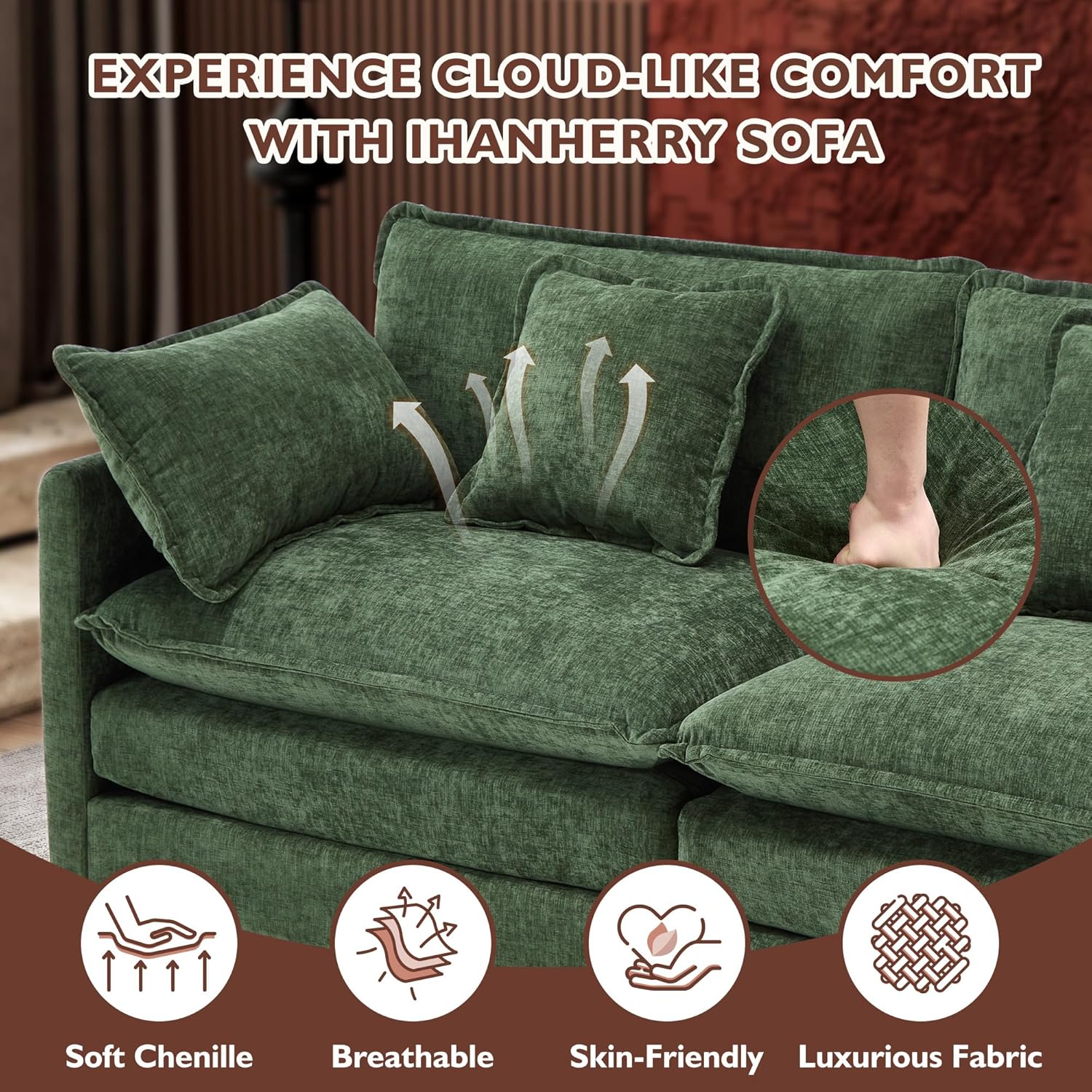 111.4 Inch L Shaped Modern Sofa Modular Cloud Sofa with Ottoman 4 Seater Chenille Deep Seat Sofa