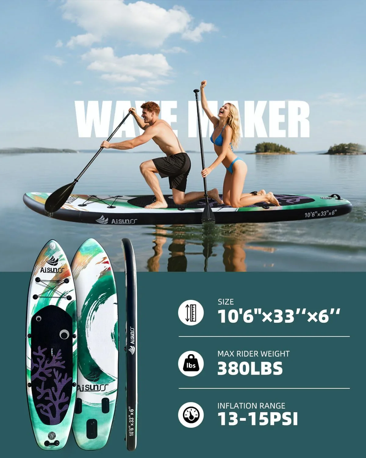 Inflatable wide SUP board with SUP carrying bag hand pump 10L waterproof bag