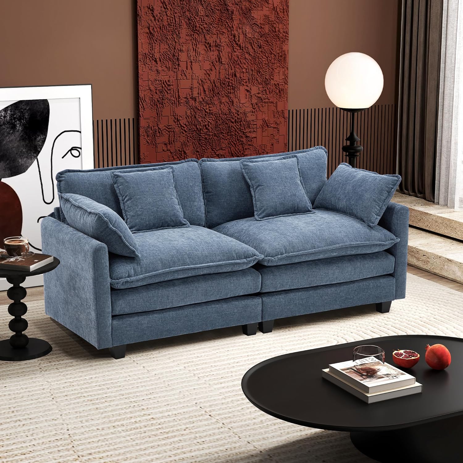 111.4 Inch L Shaped Modern Sofa Modular Cloud Sofa with Ottoman 4 Seater Chenille Deep Seat Sofa