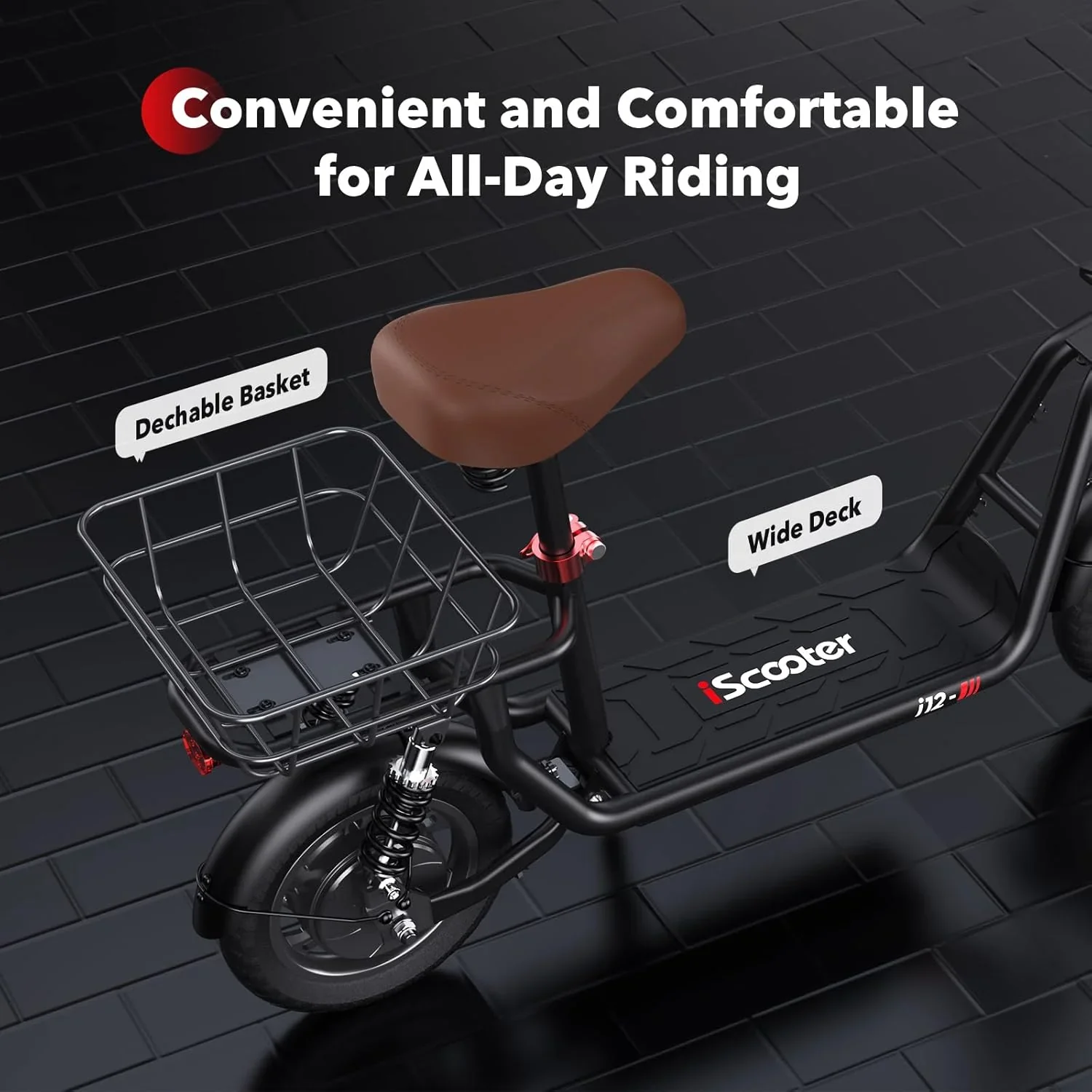 iScooter electric scooter with seat 28/19/15.6 mph top speed dual suspension scooter