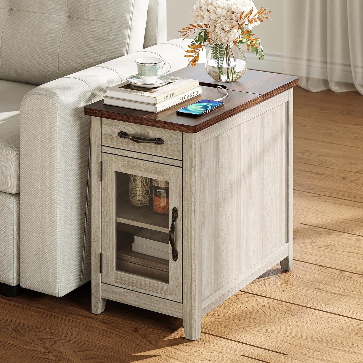 Farmhouse End Table Narrow Side Table Small Nightstand
