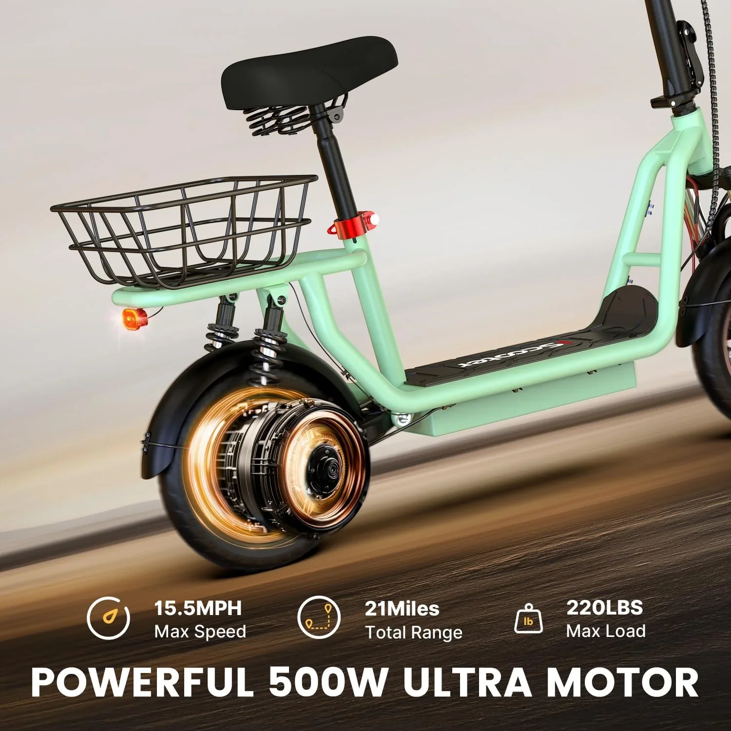 iScooter electric scooter with seat 28/19/15.6 mph top speed dual suspension scooter