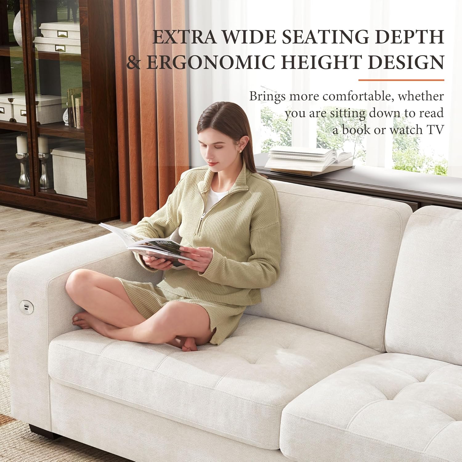 111.4 Inch L Shaped Modern Sofa Modular Cloud Sofa with Ottoman 4 Seater Chenille Deep Seat Sofa