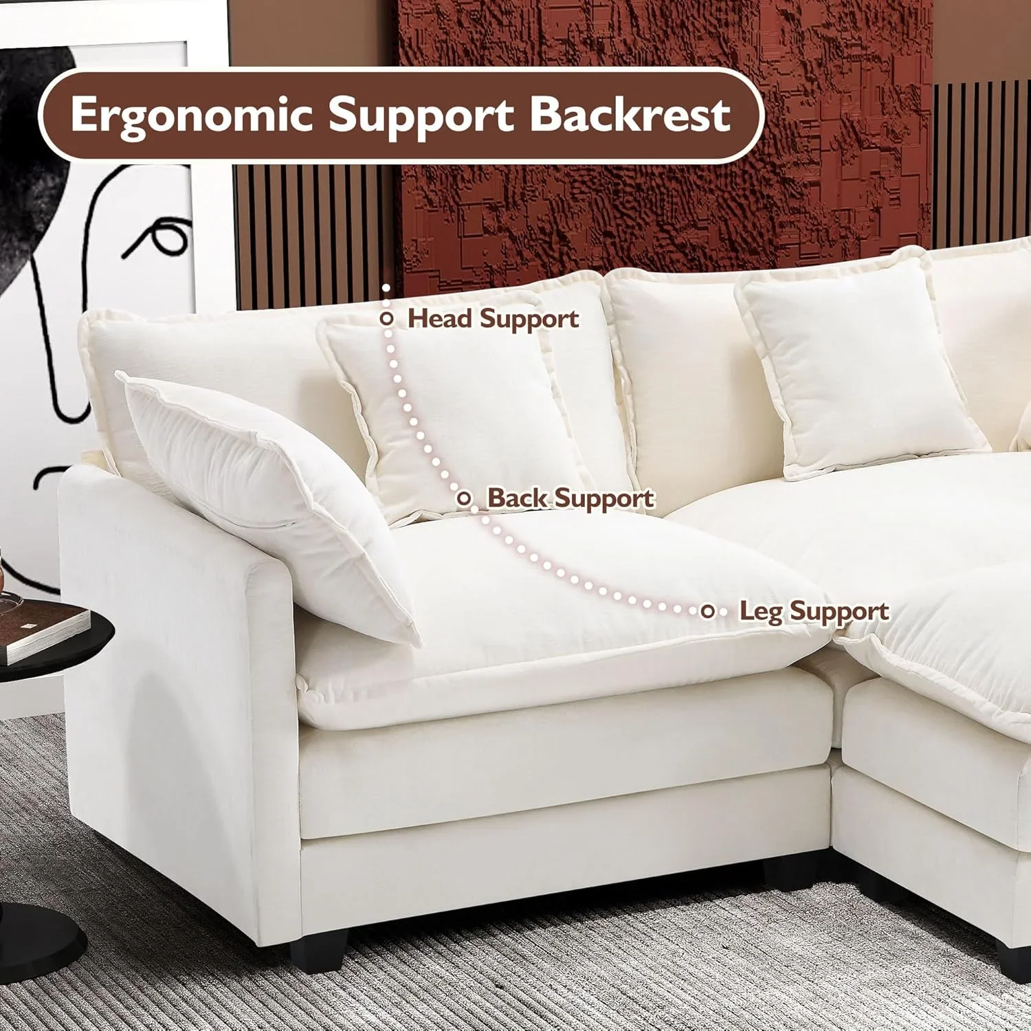 111.4 Inch L Shaped Modern Sofa Modular Cloud Sofa with Ottoman 4 Seater Chenille Deep Seat Sofa