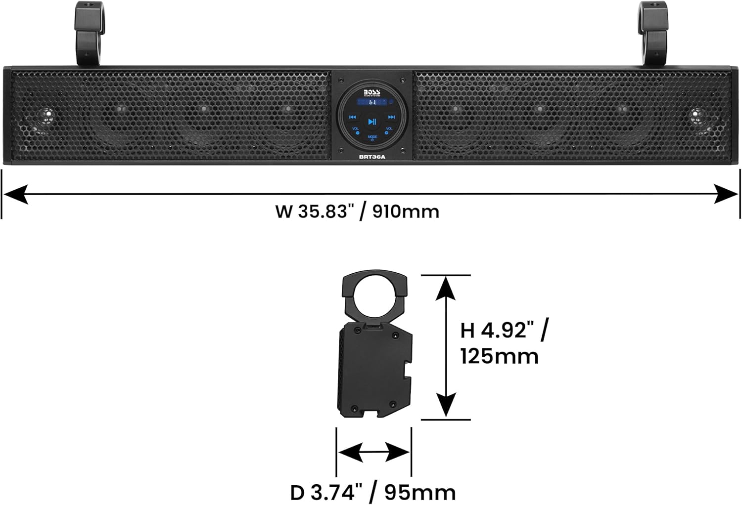 Audio Systems BRT26A ATV UTV Sound Bar - 26 Inch Wide, 4 Inch Speakers, 1 Inch Soft Dome Tweeters, Full Range, IPX5 Weatherproof, Bluetooth, Built-in Amplifier, Golf Cart Compatible