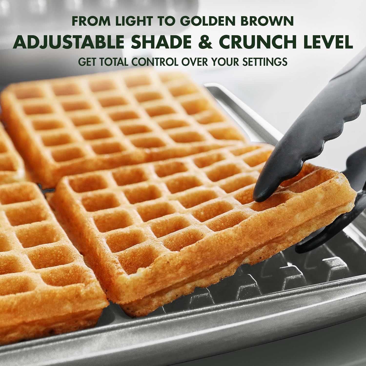Elite 4-Square Belgian & Classic Waffle Iron, Healthy Ceramic Nonstick Aluminum Dishwasher Safe Plates, Adjustable Shade/Crunch Control, Wont Overflow, Easy Cleanup Breakfast,