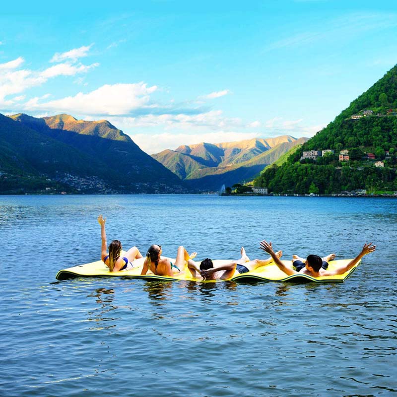 18 x 6 FT Floating Water Pad, 3-Layer XPE Foam Water Mat with Rolling Pillow, Floating Island for River Lake Ocean