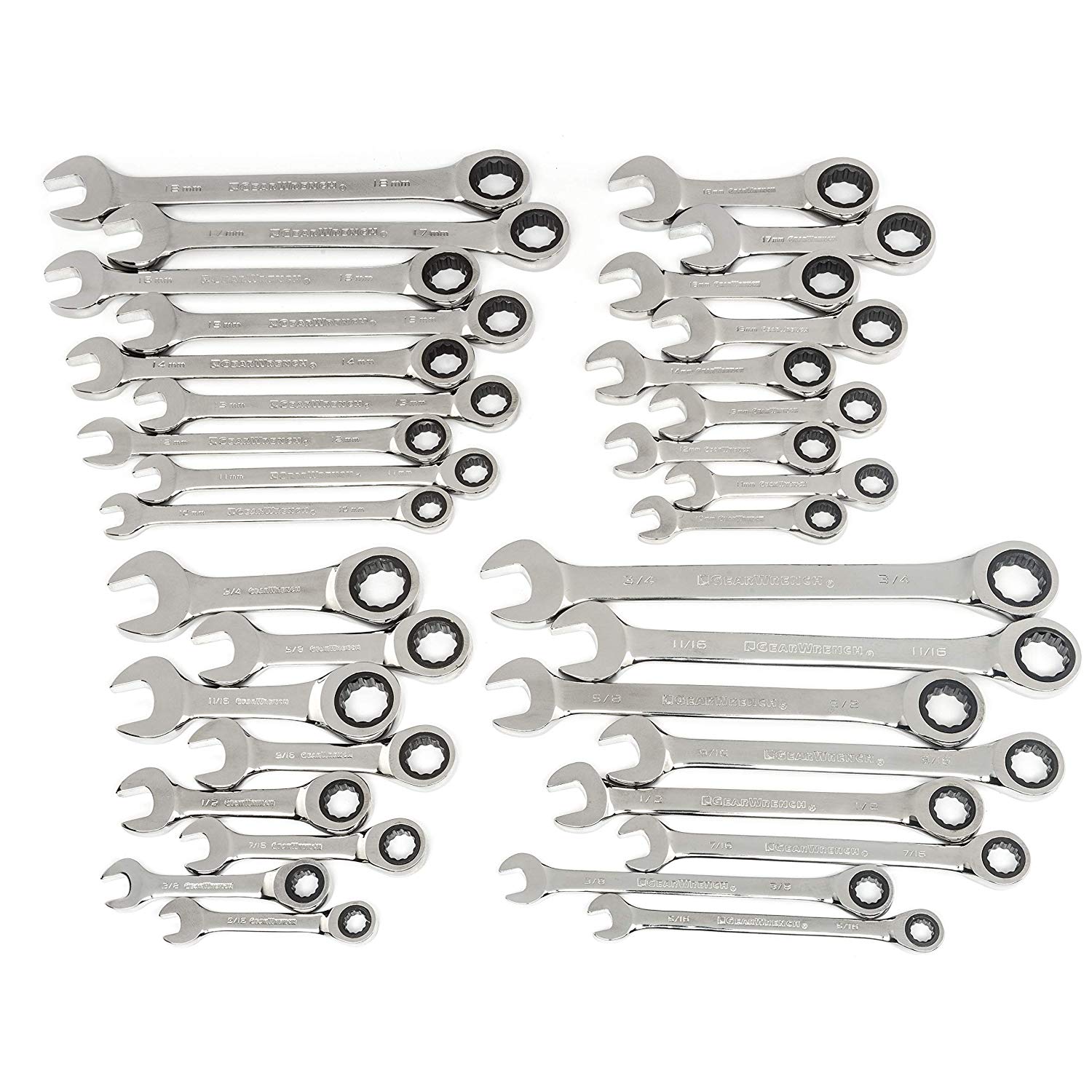 GEARWRENCH 85034 SAE/MM Ratcheting Wrench Set (34-Pieces)
