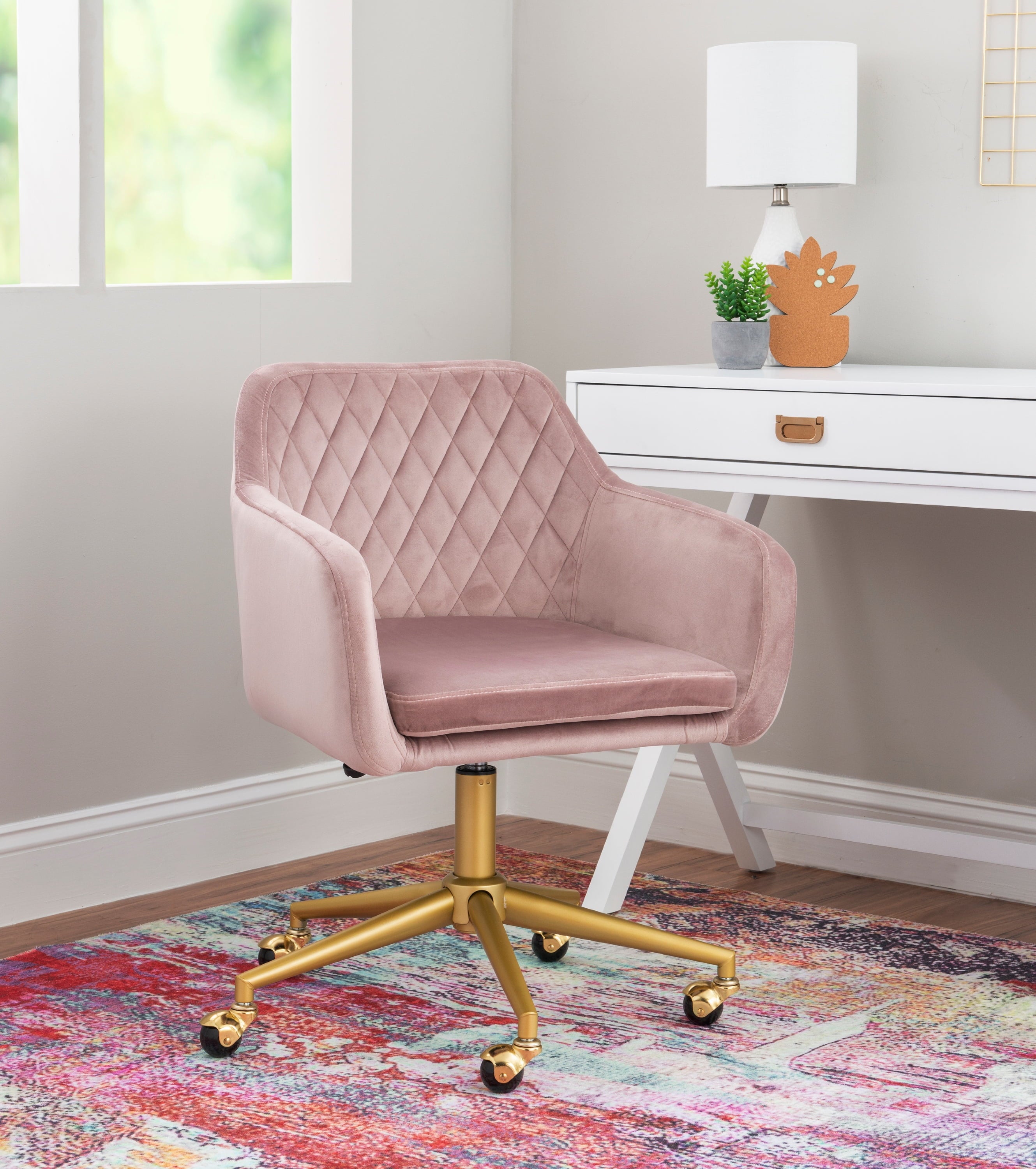 Linon Abram Task Chair with Adjustable Height & Swivel, 275 lb. Capacity, Off White Velvet Fabric