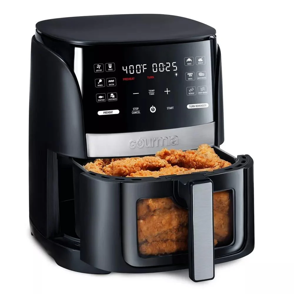 Gourmia 6-Qt Digital Window Air Fryer with 12 Presets & Guided Cooking Black