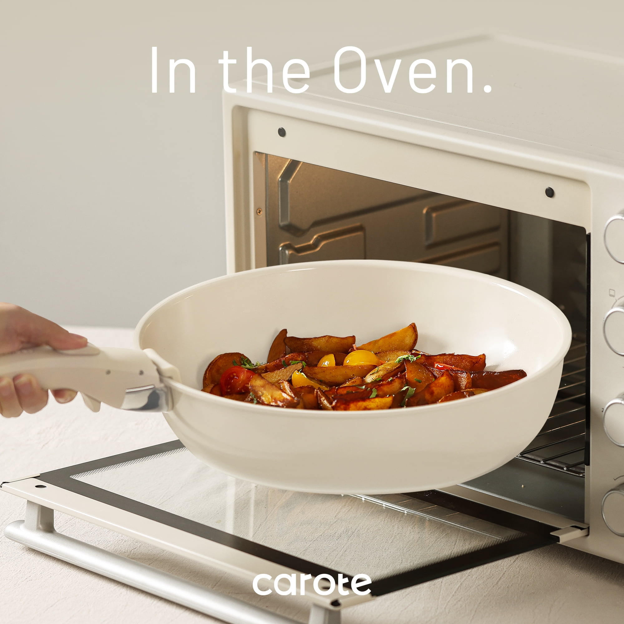 CAROTE 13-Piece Ceramic Cookware Set, Detachable Handle Pots and Pans Set, Oven Safe, Cream White