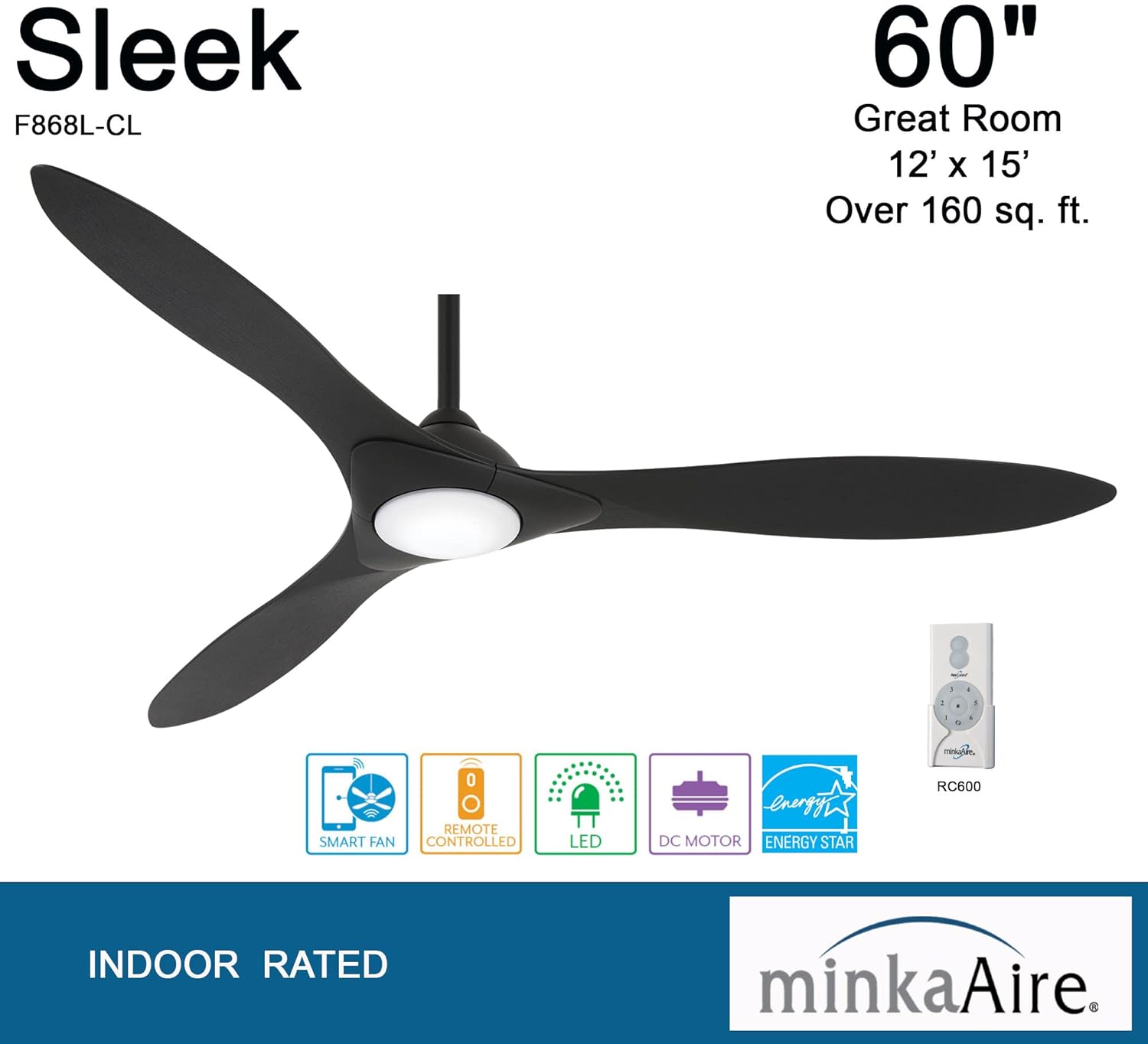 Minka-Aire Sleek 60′′ Ceiling Fan, Soft Brass/White, LED, Smart Remote/App Control, Energy Star Certified