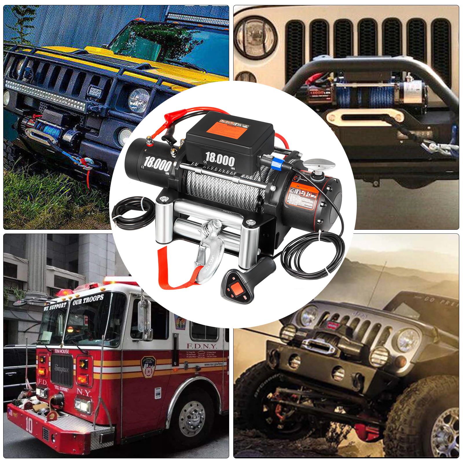 18000LBS Electric Winch 12V Steel Cable Off-road ATV UTV Truck Towing Trailer