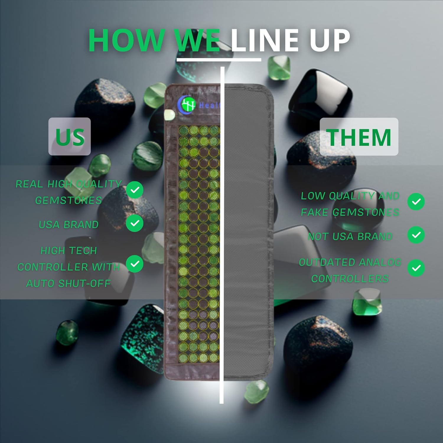 HealthyLine Far Infrared Heating Pad - Hot Stones Jade Tourmaline - Negative Ions - Mesh JT Mat Full 7224 Soft Light InfraMat Pro®