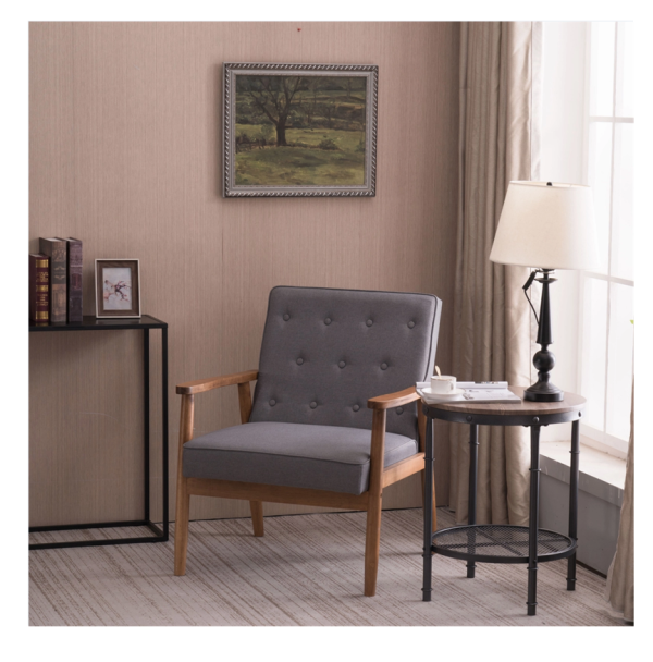 (75 x 69 x 84) cm Retro Modern Wooden Single Chair, Grey Fabric