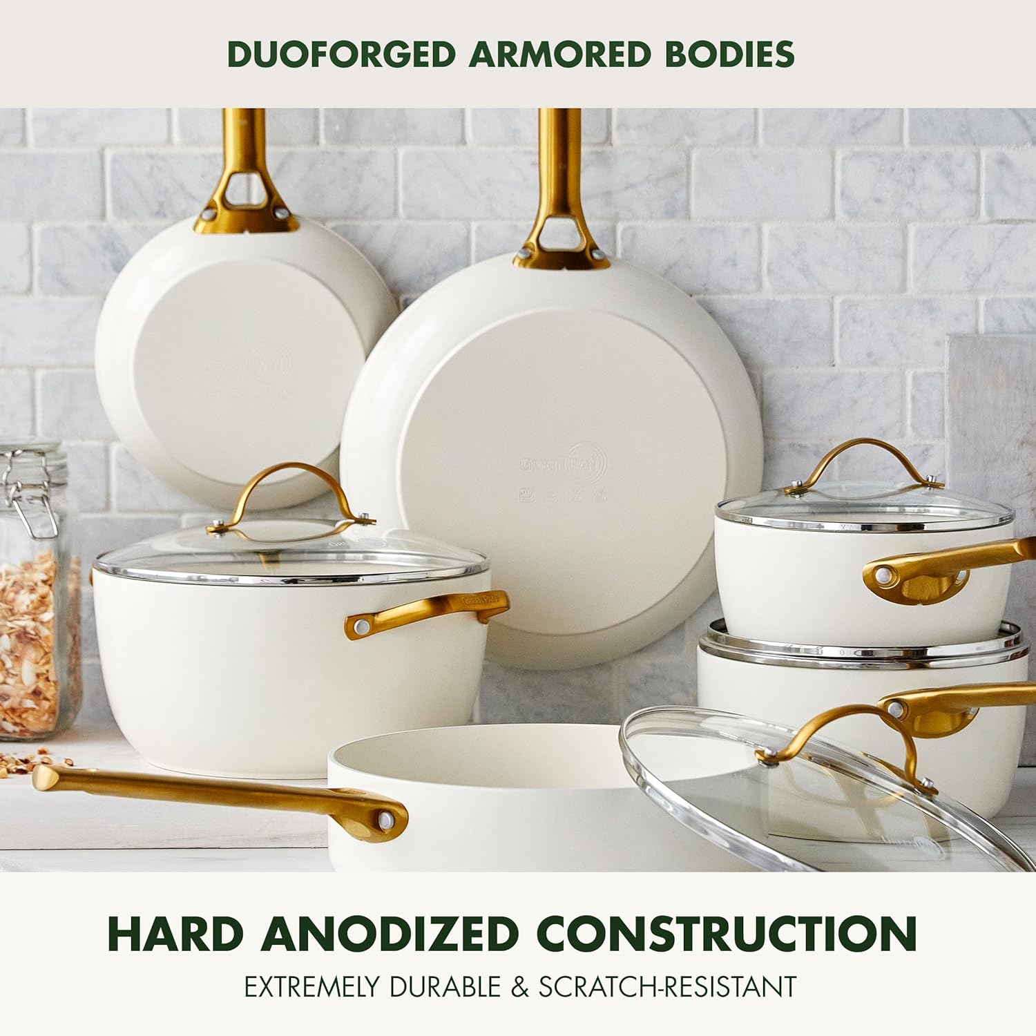 Reserve Hard Anodized Healthy Ceramic Nonstick 10 Piece Cookware Pots and Pans Set, Gold Handle, PFAS-Free, Dishwasher Safe, Oven Safe, Black