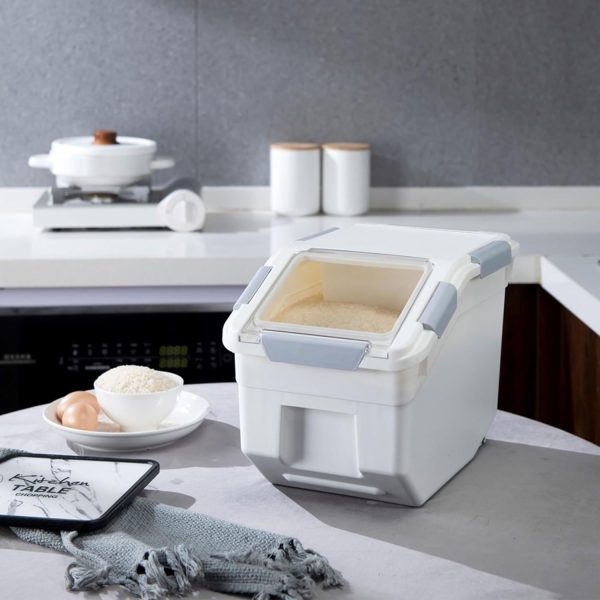 10 Liter / 20 lbs Rice Storage Container with Measuring Cup, BPA free, For Rice | Grain | Pet Food | Flour, 2 count, White