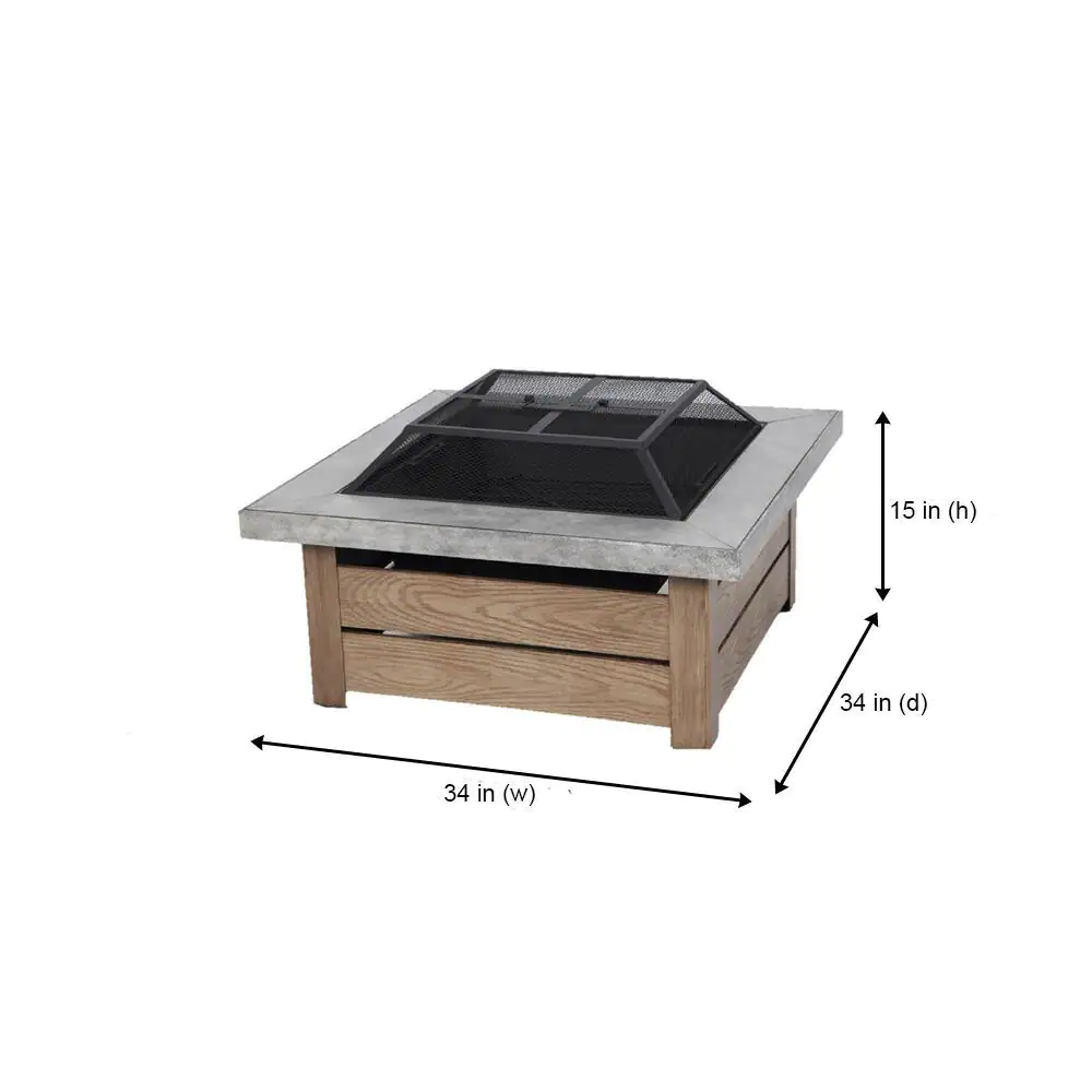 2195FPA-1-34 Stoneham 34 in. x 15.5 in. Square Steel Wood Fire Pit with Tile Top