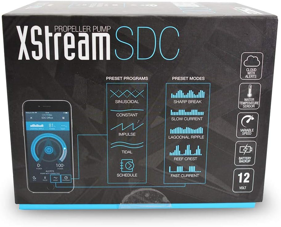 Sicce XStream SDC WiFi Controllable Aquarium Wave Pump, 2250 GPH, Stainless Steel, Black