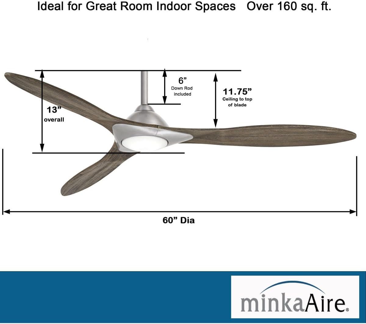 Minka-Aire Sleek 60′′ Ceiling Fan, Soft Brass/White, LED, Smart Remote/App Control, Energy Star Certified