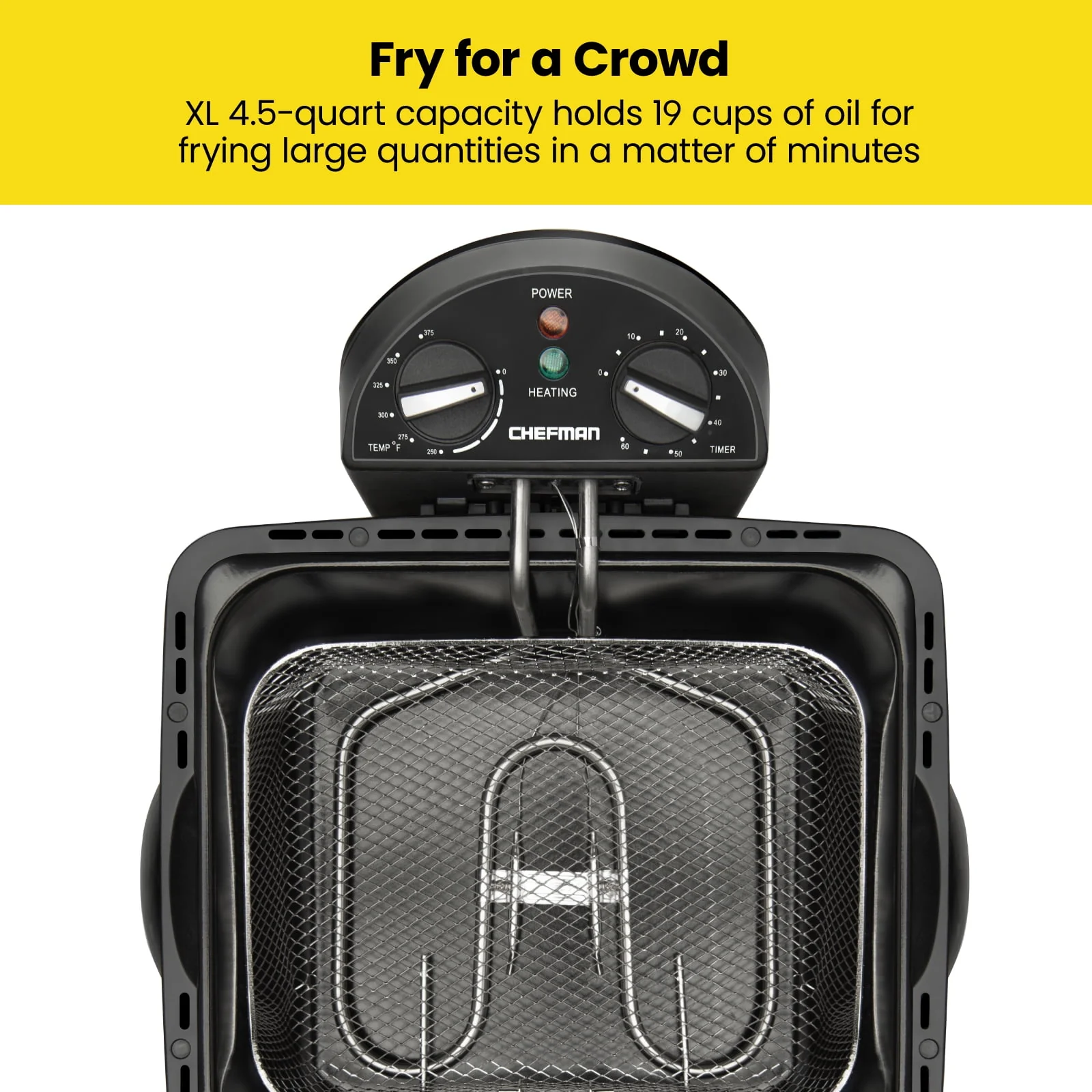 Chefman 4.5L Deep Fryer, XL Capacity, Adjustable Temperature & Timer - Stainless Steel, New