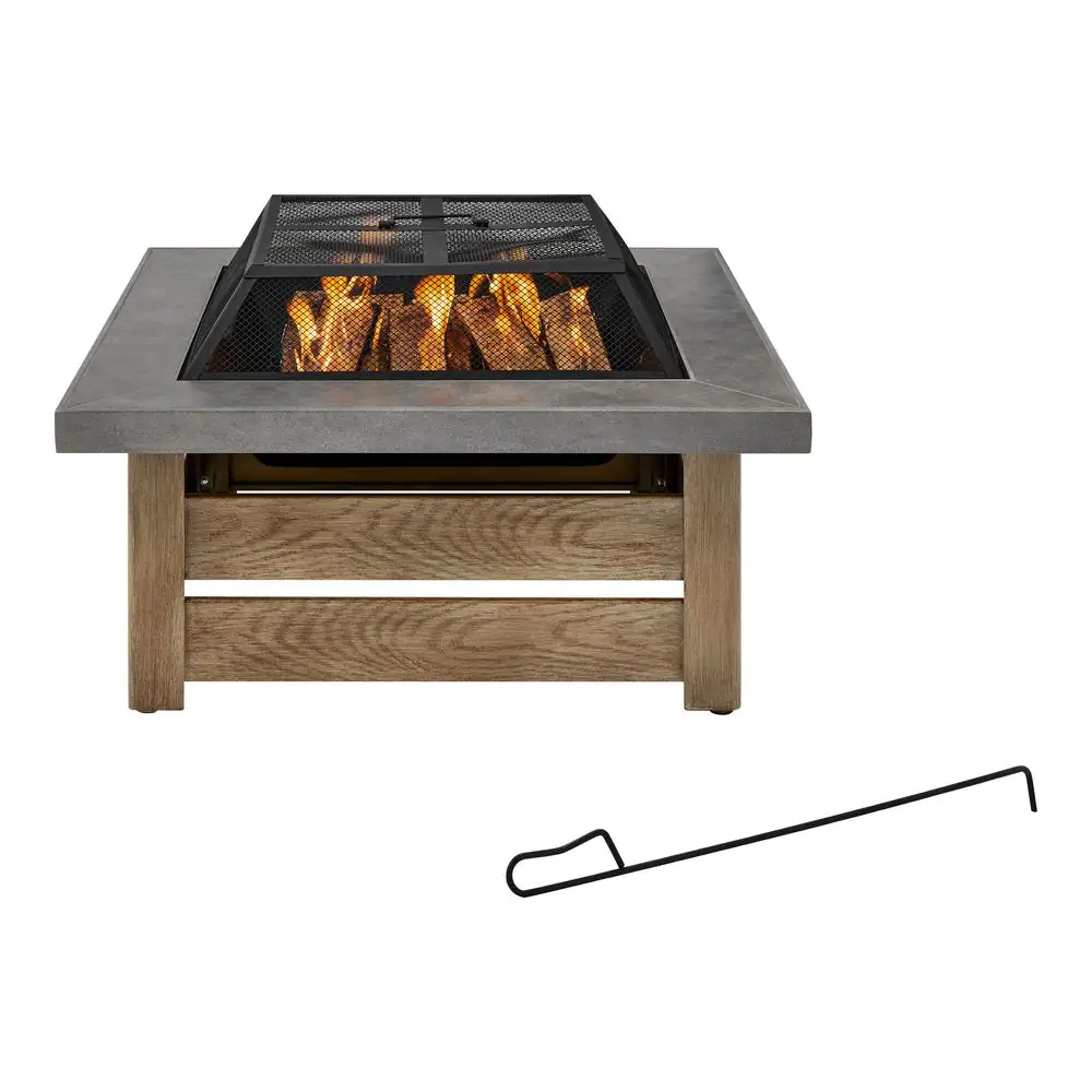 2195FPA-1-34 Stoneham 34 in. x 15.5 in. Square Steel Wood Fire Pit with Tile Top
