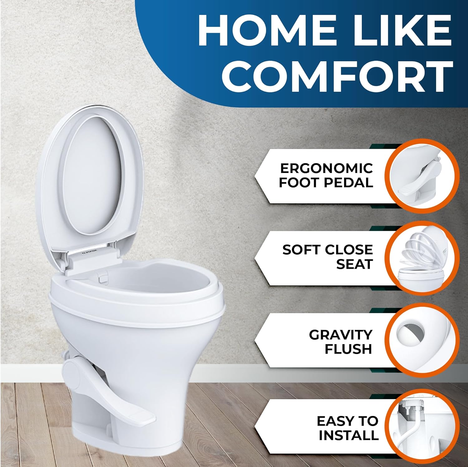 Toilet - Standard Height, Gravity Flush, Foot Pedal, Soft Close Lid with Sprayer Attachment