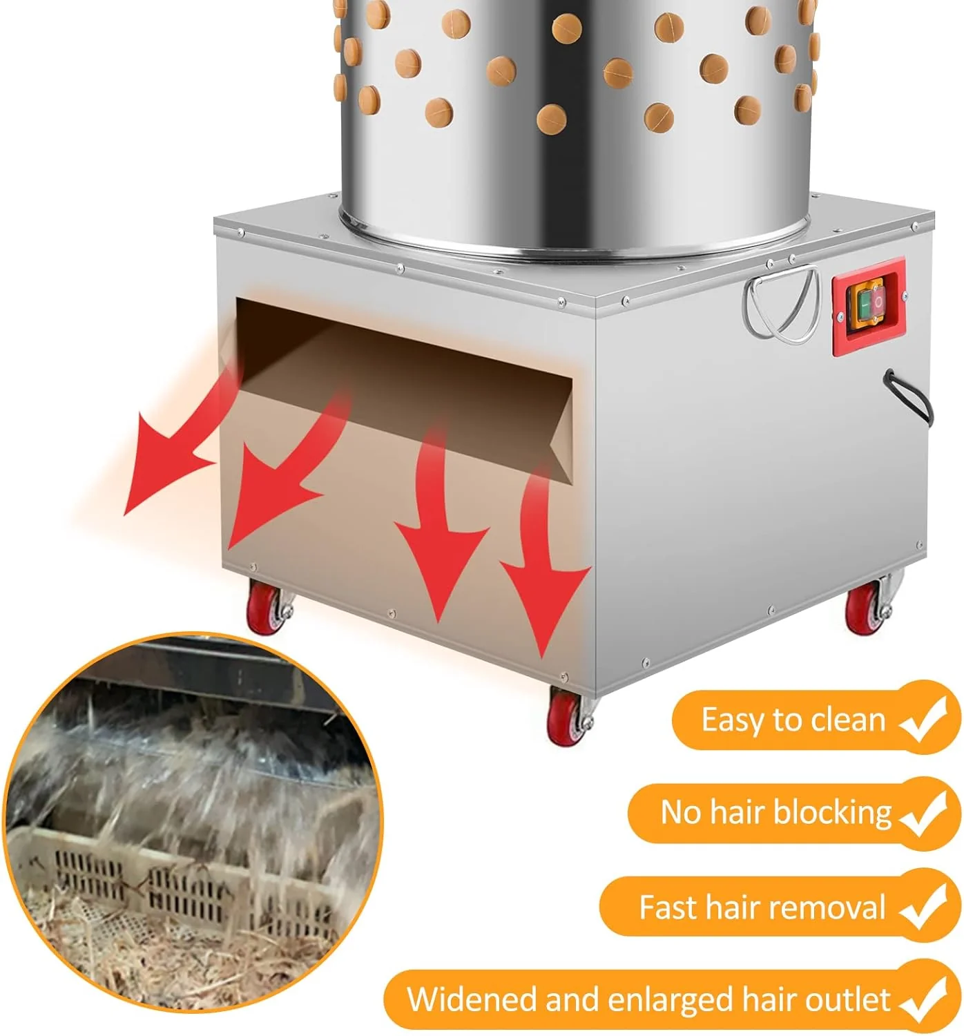 2HP 20In Stainless Steel Chicken Plucker Machine, Plucking Machine De-Feather, 110V 1500w 275r/min