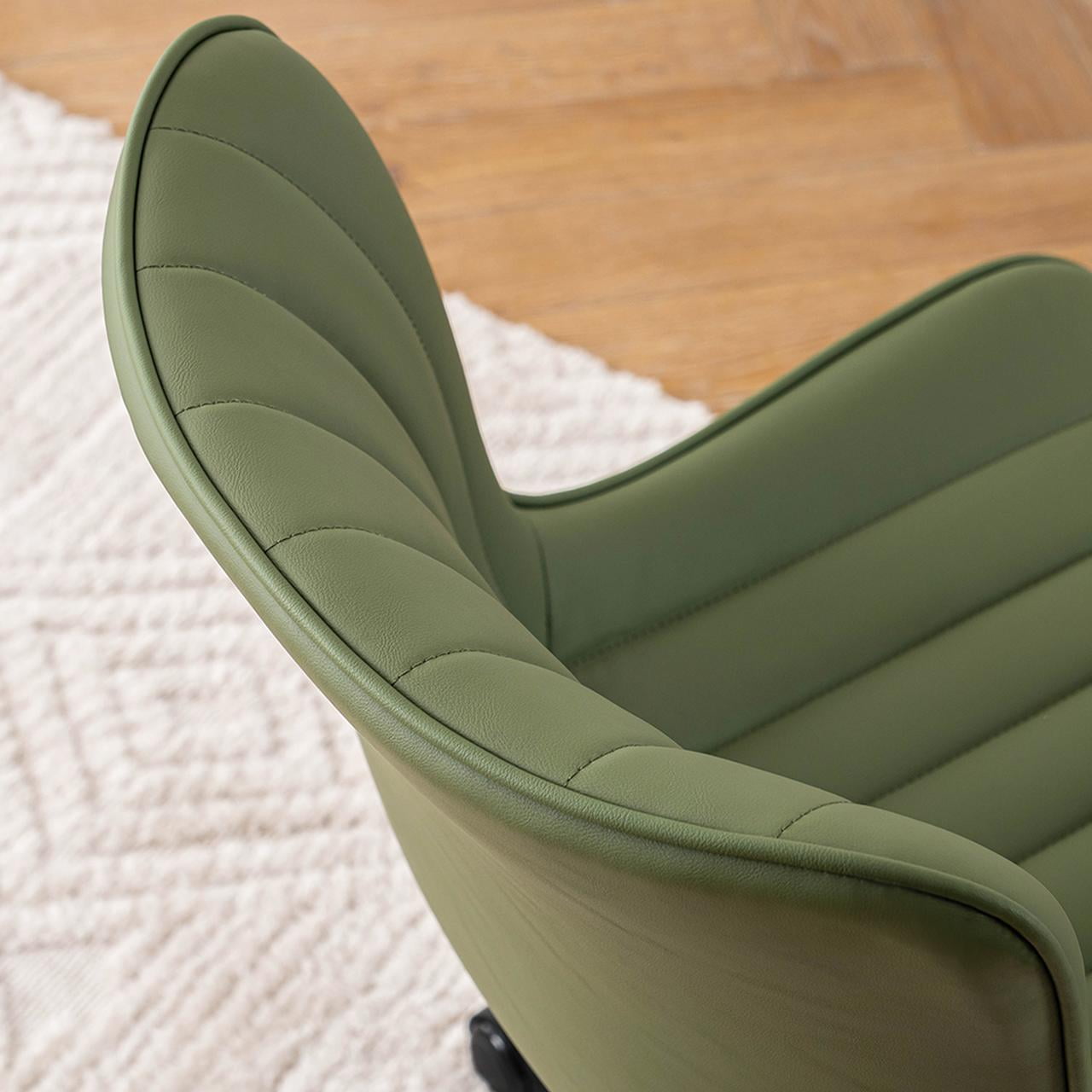 YOUNIKE Cute Armless Office Desk Chair Modern Upholstered Faux Leather Swivel Task Chair, Brown