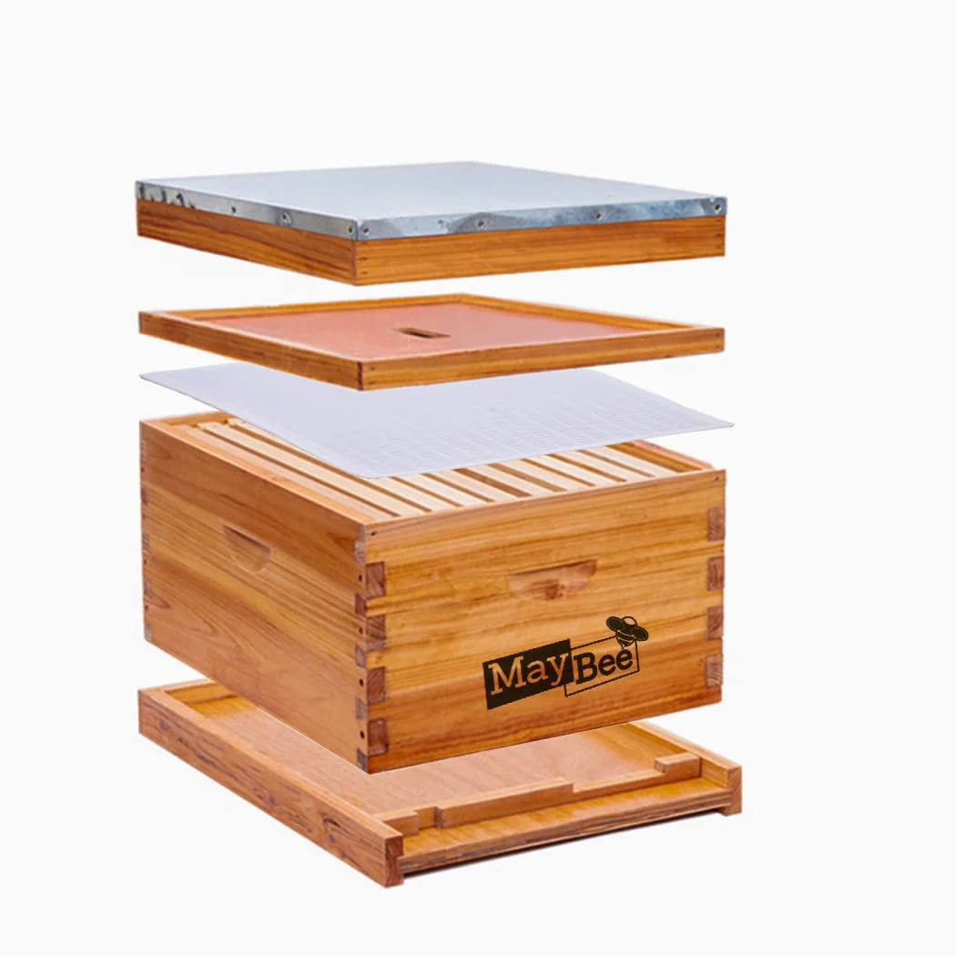 Beehive Starter Kit 8-Frame Bee Boxes and Frames Starter Kit Wax Coated Bee Hives and Supplies Starter Kit Including Beekeeping Tools Kit with Beekeeping Veil