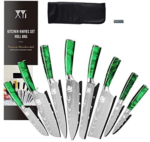 XYJ Stainless Steel Kitchen Knives Set 8 Piece Chef Knife Set with Carry Case Bag & Sheath Well Balance Ergonomic Handle