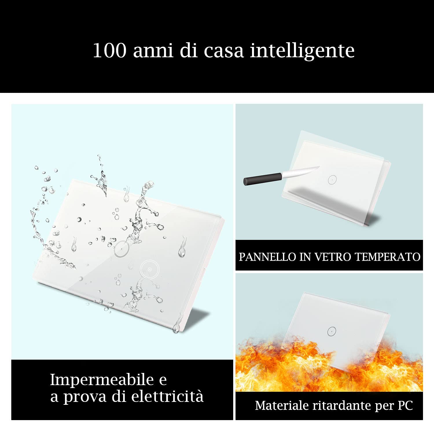 Jinvoo Smart 3-Gang Wall Light Switch, Touch Panel, Alexa & Google Home Compatible, No Hub Needed, 2-Pack, Black