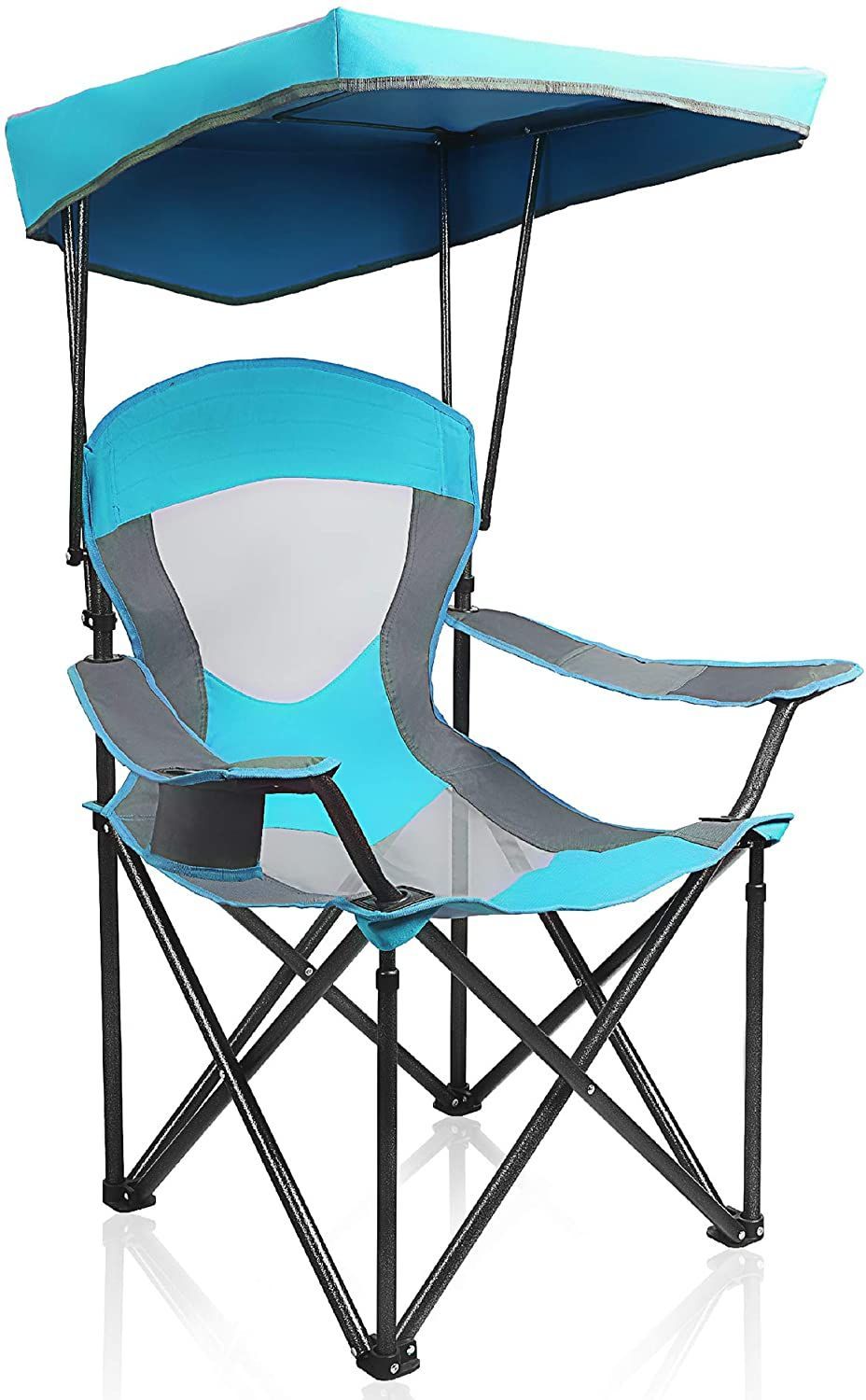 ALPHA CAMP Heavy Duty Canopy Lounge Chair Sunshade Hiking Travel Chair with Cup Holder Enamel Blue