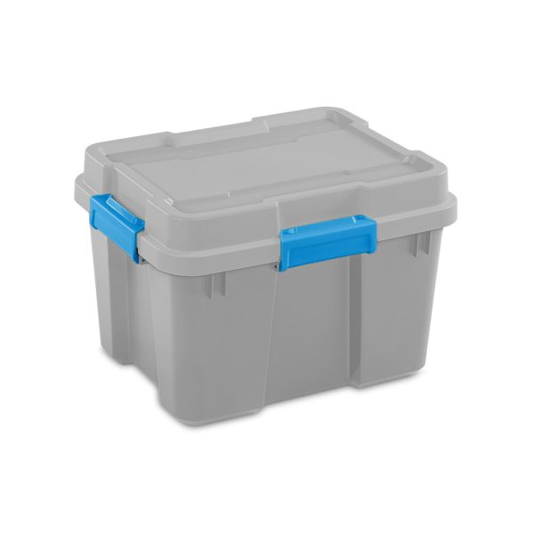 20 Gallon Plastic Home Storage Container Tote Box, Gray/Blue, (4 Pack)